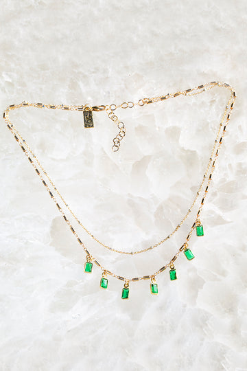tiny emerald layered necklace